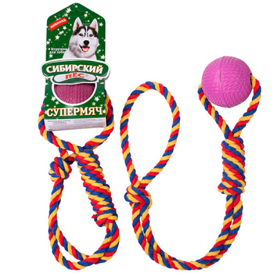 Сибирский Пёс Супер мяч бон-бон с ручкой на веревке хб, D65мм