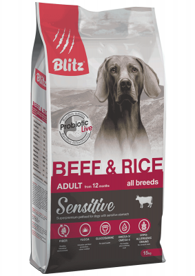 Blitz Sensitive Beef & Rice Adult Dog All Breeds сухой корм для взрослых собак всех пород с говядиной и рисом