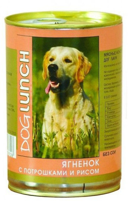 Dog Lunch консервы для собак, ягненок с потрошками и рисом в желе