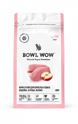 Bowl Wow Сухой корм для взрослых кошек, с индейкой, курицей и яблоком
