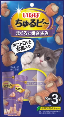 Inaba Churu Bee Запеченные трубочки для кошек, тунец магуро и куриное филе, 10г*3