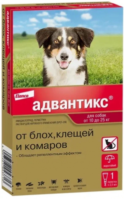 Elanco Адвантикс капли на холку для собак от блох,клещей и летающих насекомых для собак, 10-25 кг