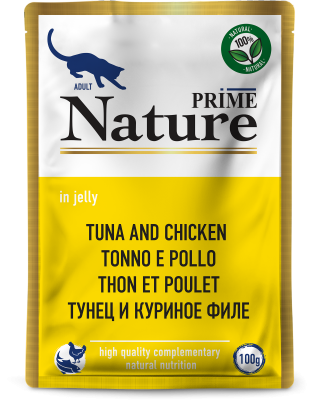 Prime Nature Пауч для взрослых кошек, тунец и куриное филе в желе 100гр