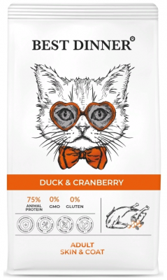 Best Dinner Adult Duck & Cranberry Сухой корм для кошек, уход за кожей и шерстью, утка, клюква