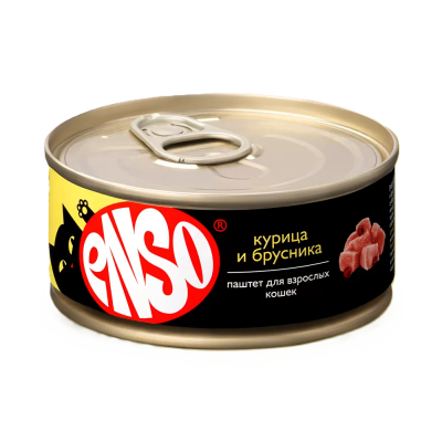 ENSO Корм консервированный полнорационный для кошек, паштет с курицей и брусникой