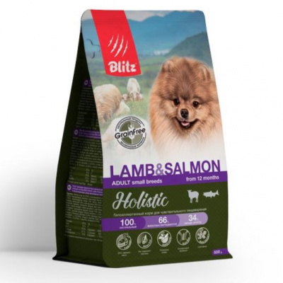 Уценка: Blitz Holistic Adult Small Breeds Lamb&Salmon сухой корм для собак мелких пород, ягненок и лосось (Срок до 02.09.26)