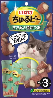 Inaba Churu Bee Запеченные трубочки для кошек, куриное филе и тунец кацуо, 10г*3
