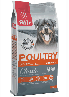 Blitz Classic Poultry Adult Dog All Breeds сухой корм для взрослых собак всех пород с домашней птицей