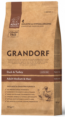 Grandorf Dog Duck & Turkey Medium & Maxi Breeds для собак средних и крупных пород пород, утка с индейкой