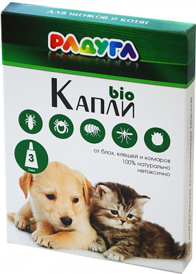 Радуга био капли для щенков и котят от блох, клещей, комаров, 3*1 мл